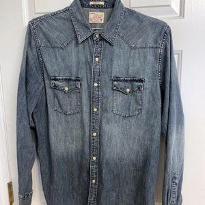 Lucky Brand Dark Indigo Denim Pearl Button Western Shirt Medium